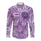 Australia Epilepsy Awareness Indigenous Long Sleeve Button Shirt Butterfly Aboriginal Art - Aussie Hoodie
