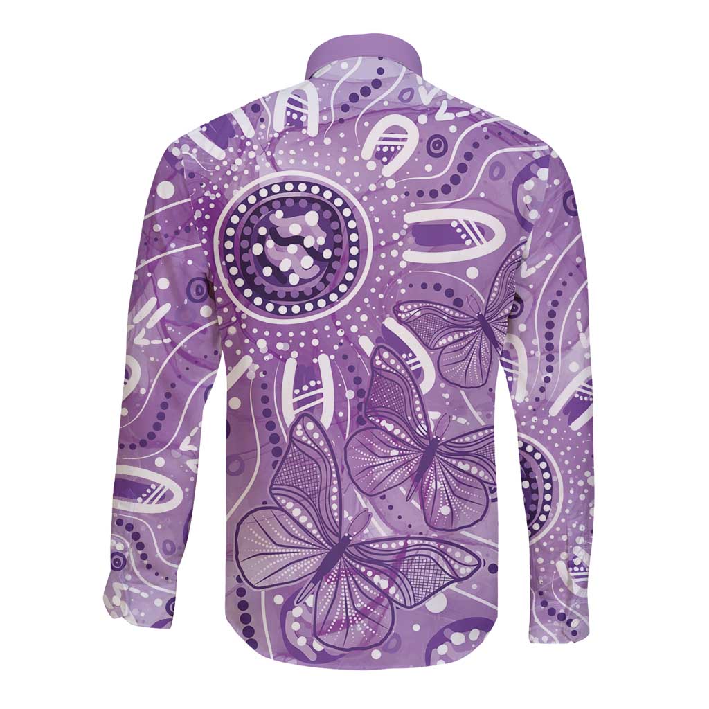 Australia Epilepsy Awareness Indigenous Long Sleeve Button Shirt Butterfly Aboriginal Art - Aussie Hoodie