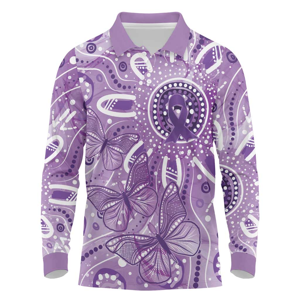 Australia Epilepsy Awareness Indigenous Long Sleeve Polo Shirt Butterfly Aboriginal Art - Aussie Hoodie