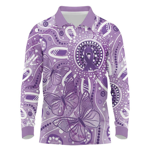 Australia Epilepsy Awareness Indigenous Long Sleeve Polo Shirt Butterfly Aboriginal Art - Aussie Hoodie