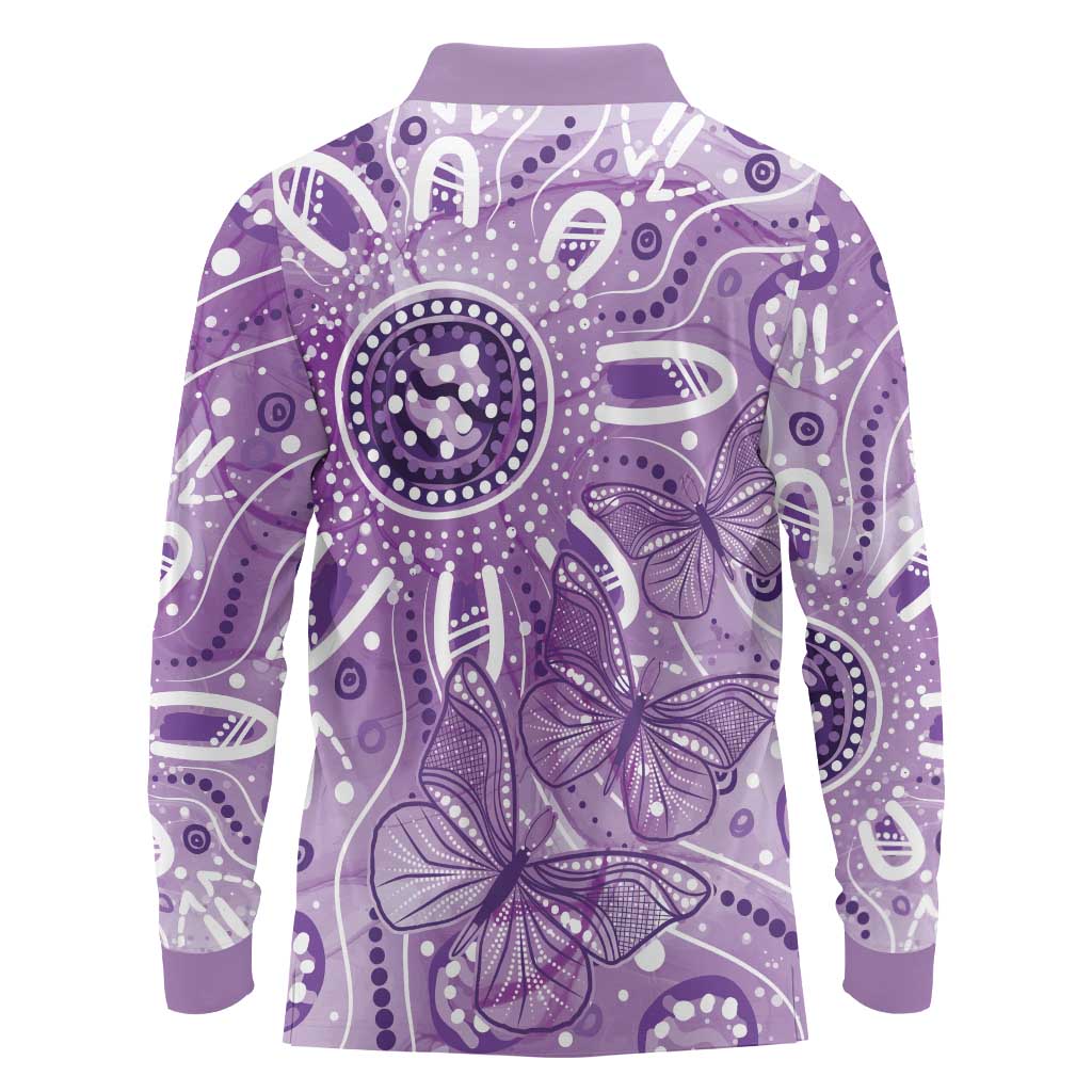 Australia Epilepsy Awareness Indigenous Long Sleeve Polo Shirt Butterfly Aboriginal Art - Aussie Hoodie