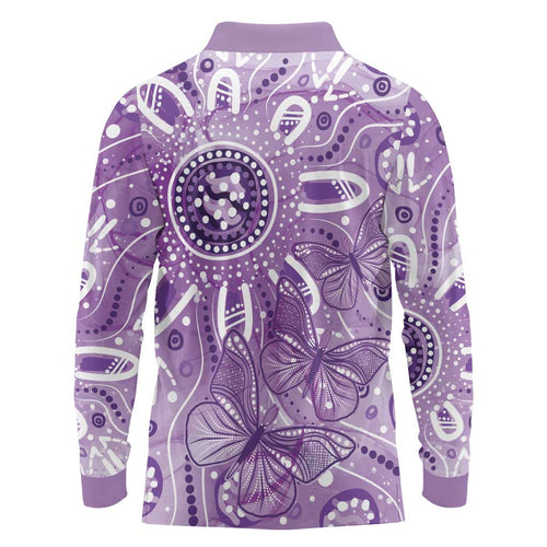 Australia Epilepsy Awareness Indigenous Long Sleeve Polo Shirt Butterfly Aboriginal Art - Aussie Hoodie