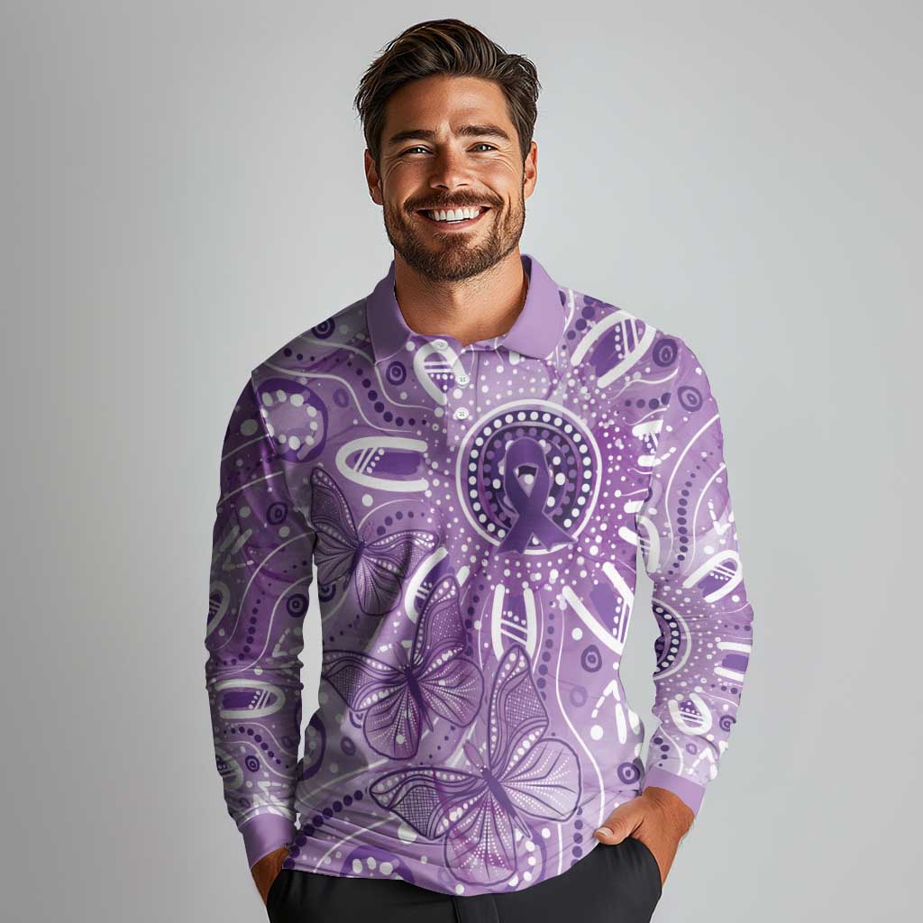 Australia Epilepsy Awareness Indigenous Long Sleeve Polo Shirt Butterfly Aboriginal Art - Aussie Hoodie