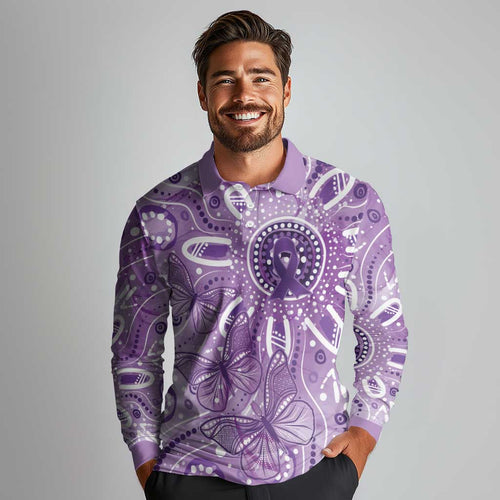 Australia Epilepsy Awareness Indigenous Long Sleeve Polo Shirt Butterfly Aboriginal Art - Aussie Hoodie