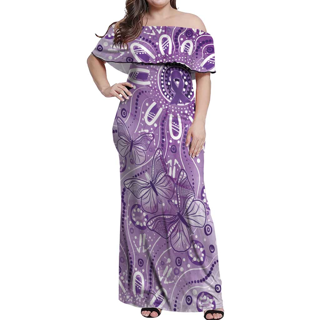 Australia Epilepsy Awareness Indigenous Off Shoulder Maxi Dress Butterfly Aboriginal Art - Aussie Hoodie