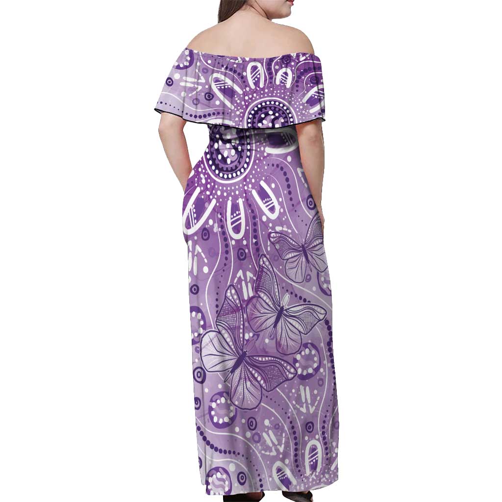 Australia Epilepsy Awareness Indigenous Off Shoulder Maxi Dress Butterfly Aboriginal Art - Aussie Hoodie