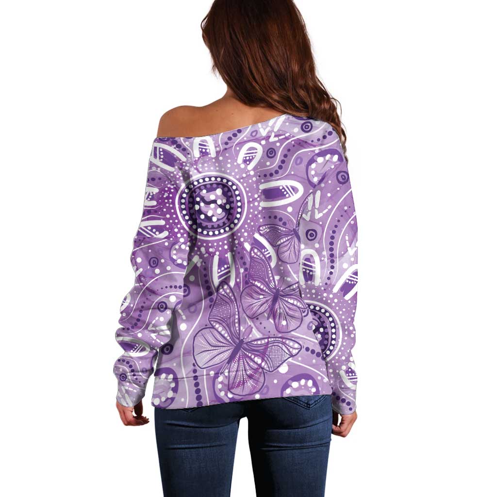Australia Epilepsy Awareness Indigenous Off Shoulder Sweater Butterfly Aboriginal Art - Aussie Hoodie
