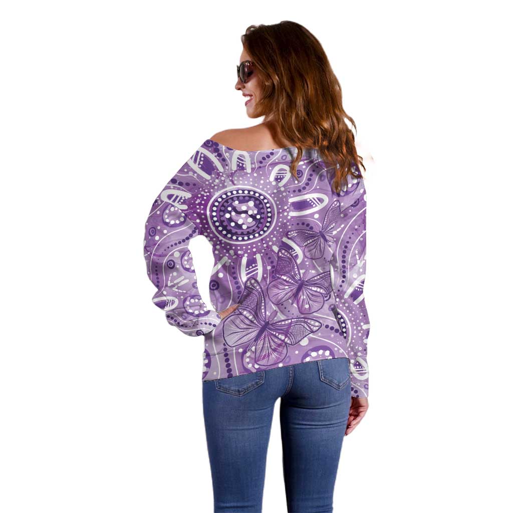 Australia Epilepsy Awareness Indigenous Off Shoulder Sweater Butterfly Aboriginal Art - Aussie Hoodie