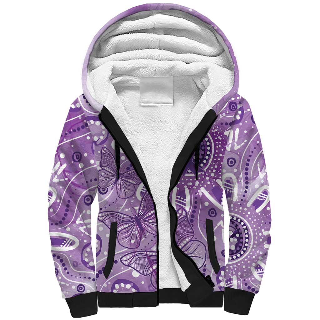 Australia Epilepsy Awareness Indigenous Sherpa Hoodie Butterfly Aboriginal Art - Aussie Hoodie