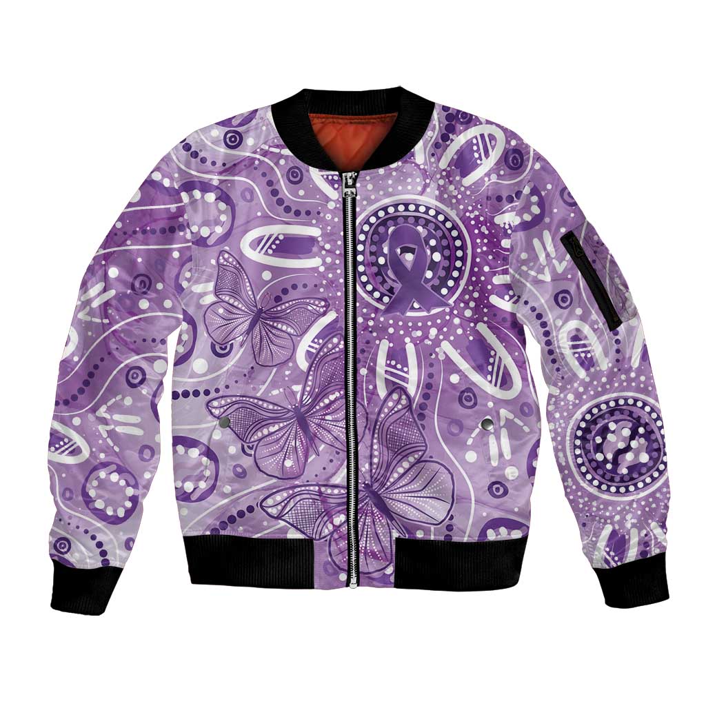 Australia Epilepsy Awareness Indigenous Sleeve Zip Bomber Jacket Butterfly Aboriginal Art - Aussie Hoodie