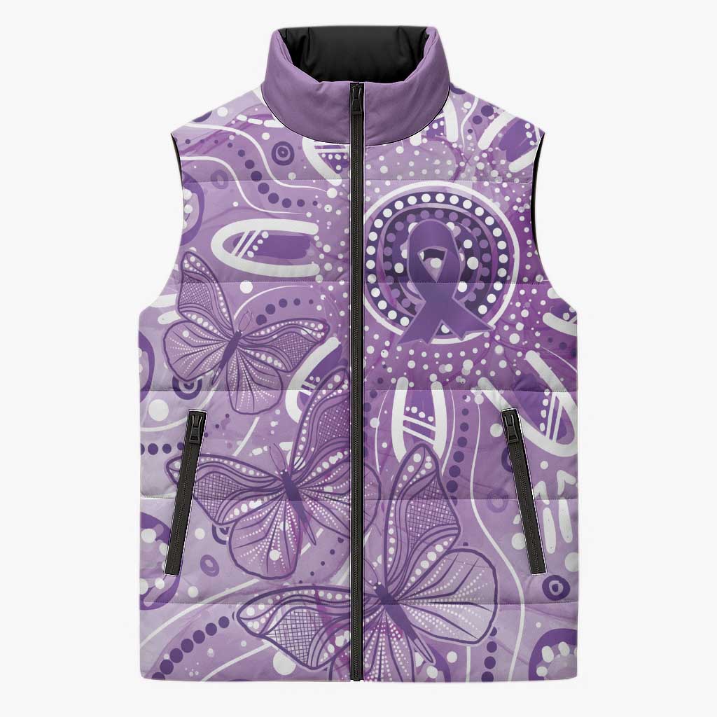 Australia Epilepsy Awareness Indigenous Sleeveless Puffer Jacket Butterfly Aboriginal Art - Aussie Hoodie