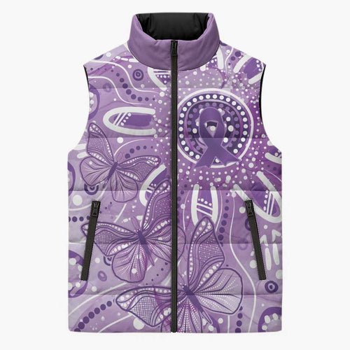 Australia Epilepsy Awareness Indigenous Sleeveless Puffer Jacket Butterfly Aboriginal Art - Aussie Hoodie