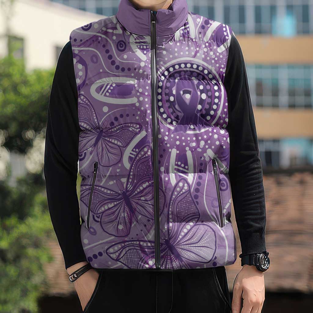 Australia Epilepsy Awareness Indigenous Sleeveless Puffer Jacket Butterfly Aboriginal Art - Aussie Hoodie