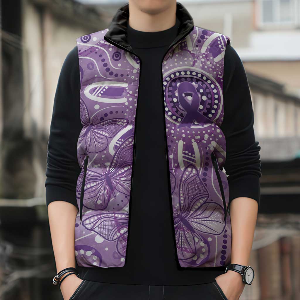 Australia Epilepsy Awareness Indigenous Sleeveless Puffer Jacket Butterfly Aboriginal Art - Aussie Hoodie