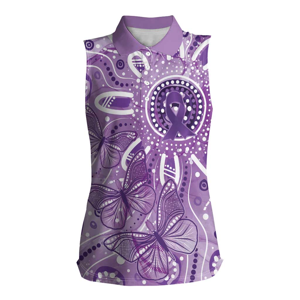 Australia Epilepsy Awareness Indigenous Women Sleeveless Polo Shirt Butterfly Aboriginal Art - Aussie Hoodie
