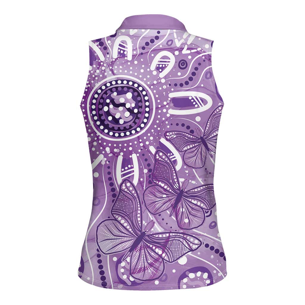 Australia Epilepsy Awareness Indigenous Women Sleeveless Polo Shirt Butterfly Aboriginal Art - Aussie Hoodie