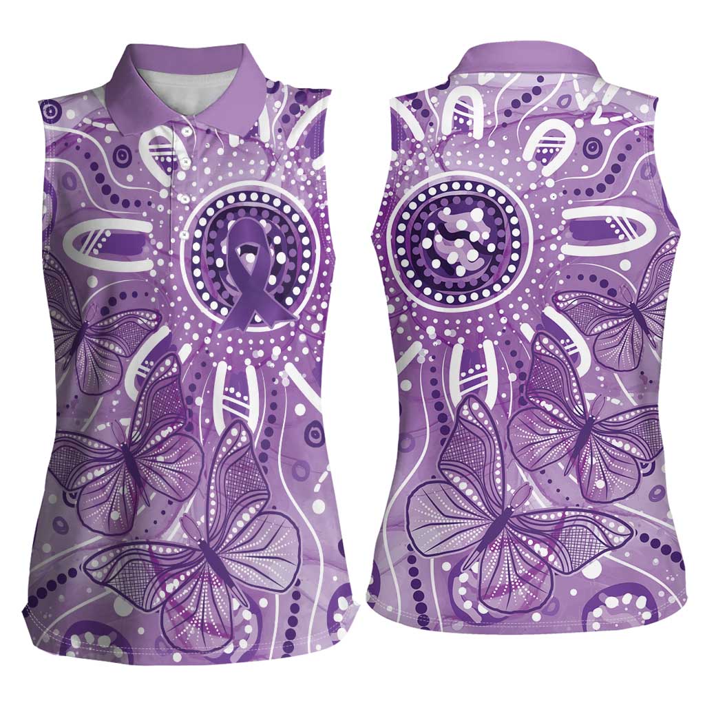 Australia Epilepsy Awareness Indigenous Women Sleeveless Polo Shirt Butterfly Aboriginal Art - Aussie Hoodie