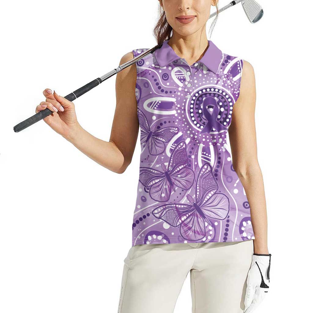 Australia Epilepsy Awareness Indigenous Women Sleeveless Polo Shirt Butterfly Aboriginal Art - Aussie Hoodie