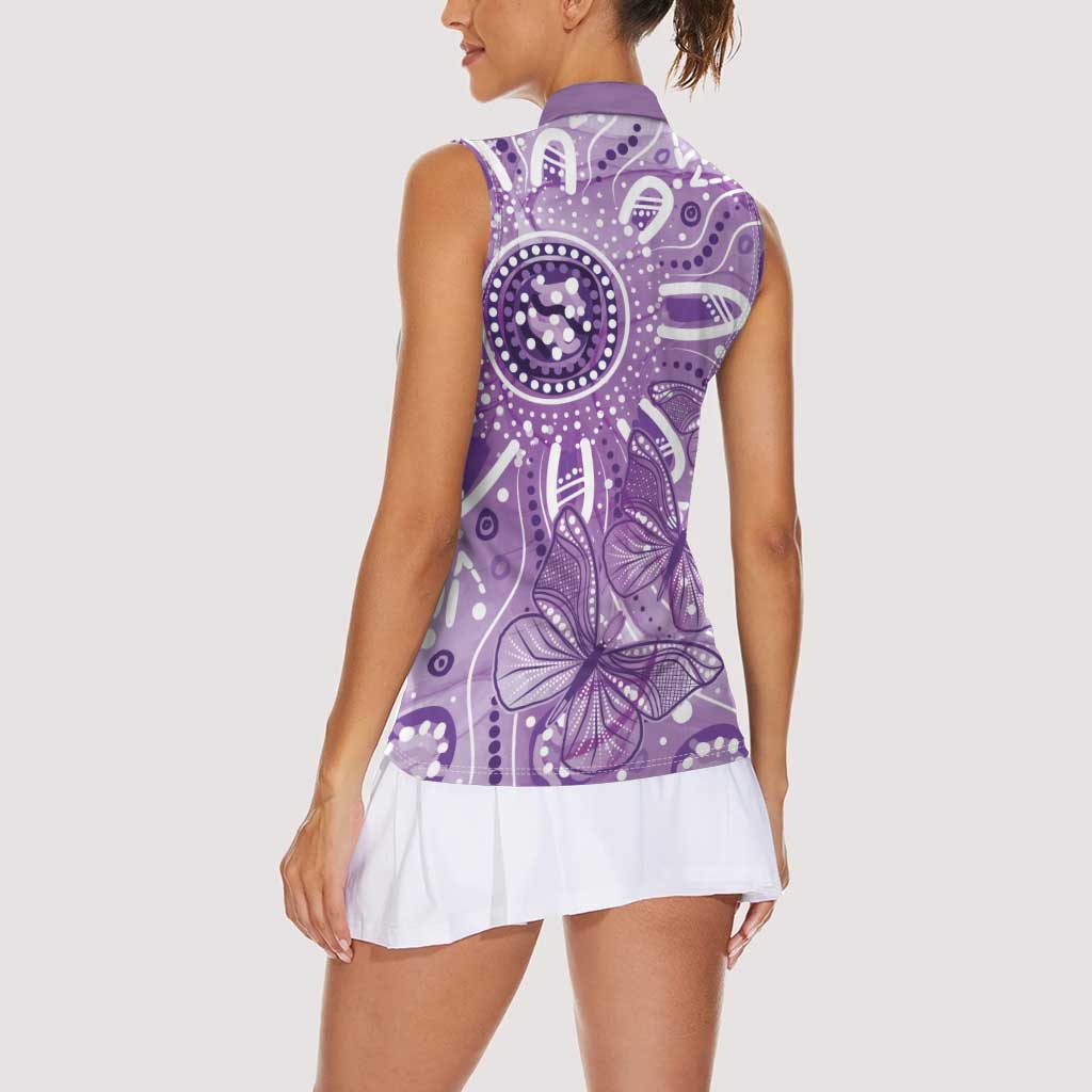 Australia Epilepsy Awareness Indigenous Women Sleeveless Polo Shirt Butterfly Aboriginal Art - Aussie Hoodie