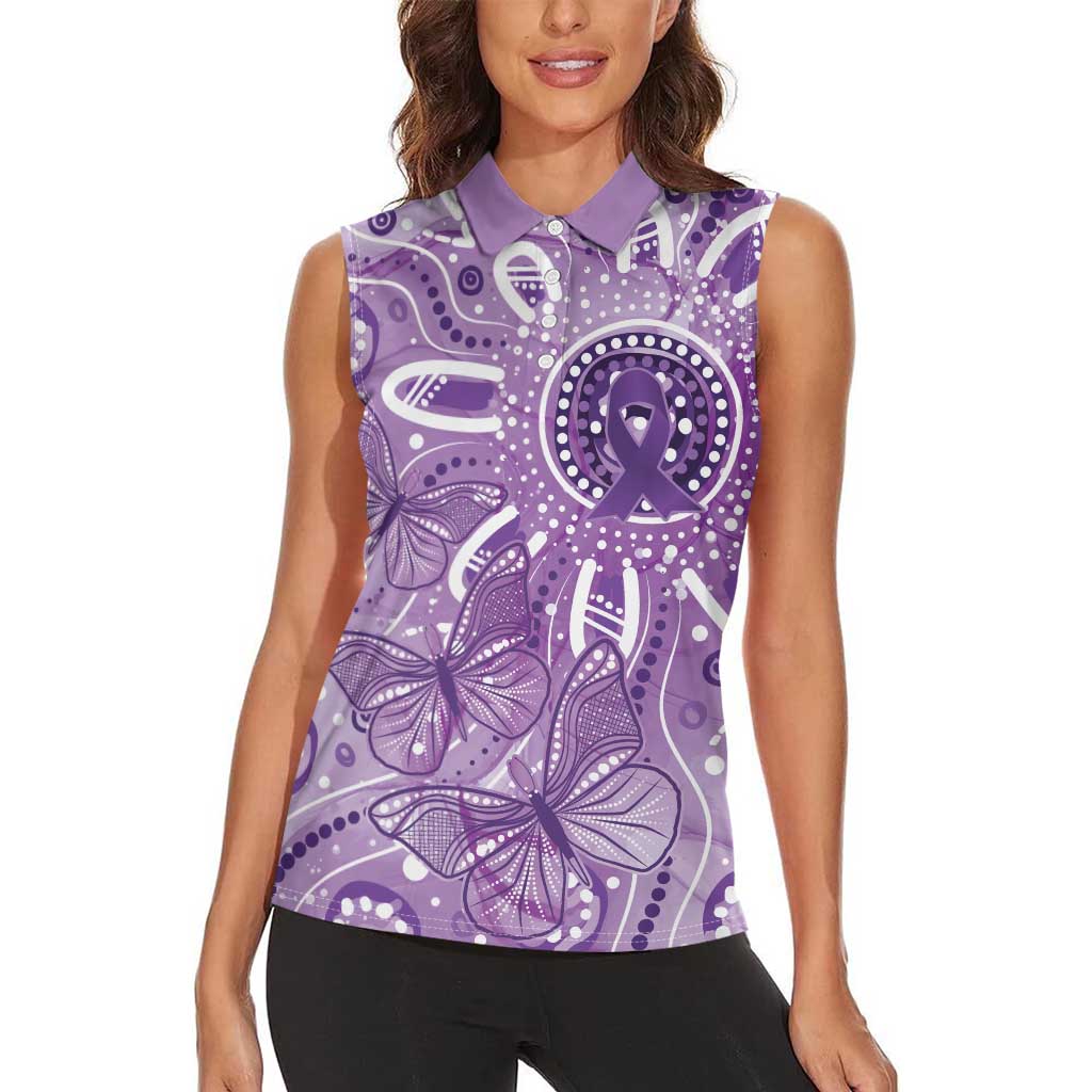 Australia Epilepsy Awareness Indigenous Women Sleeveless Polo Shirt Butterfly Aboriginal Art - Aussie Hoodie