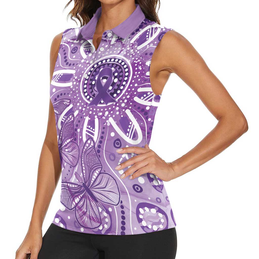 Australia Epilepsy Awareness Indigenous Women Sleeveless Polo Shirt Butterfly Aboriginal Art - Aussie Hoodie