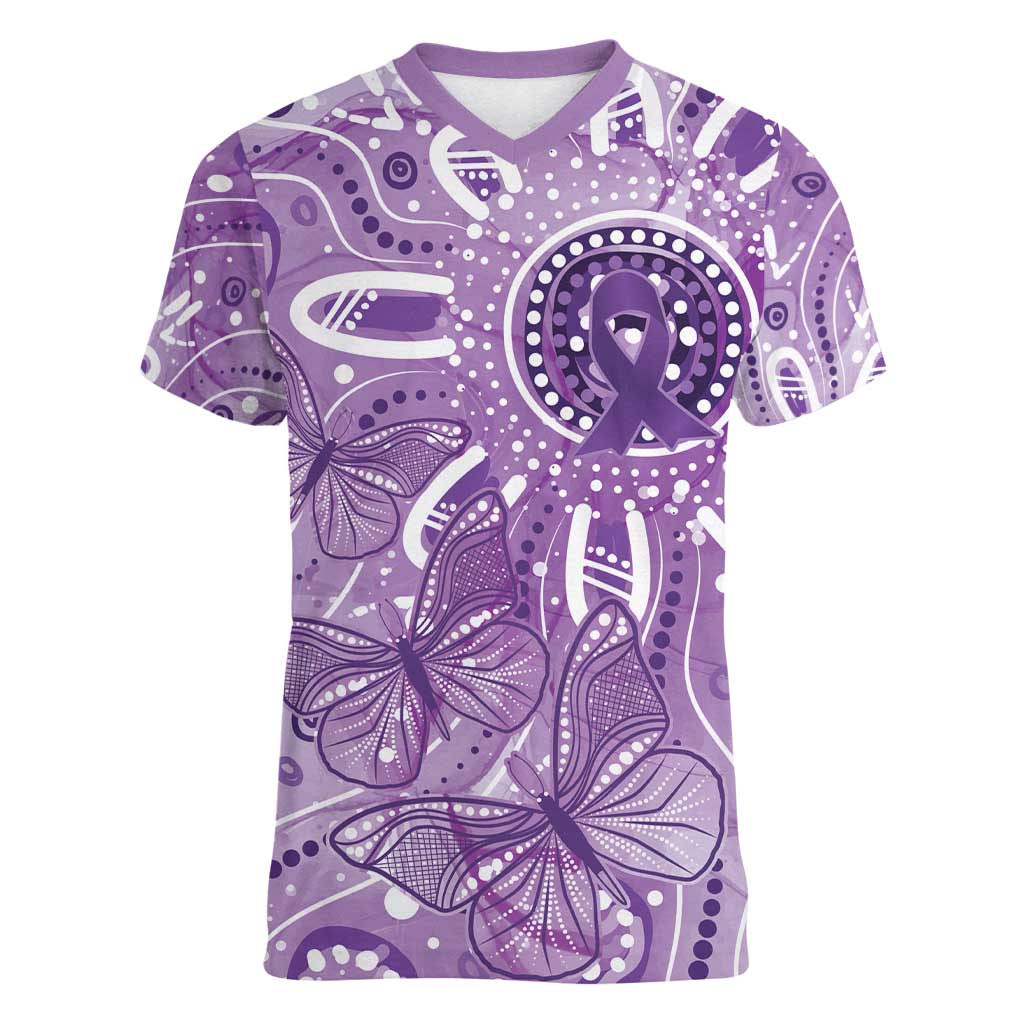 Australia Epilepsy Awareness Indigenous Women V-Neck T-Shirt Butterfly Aboriginal Art - Aussie Hoodie