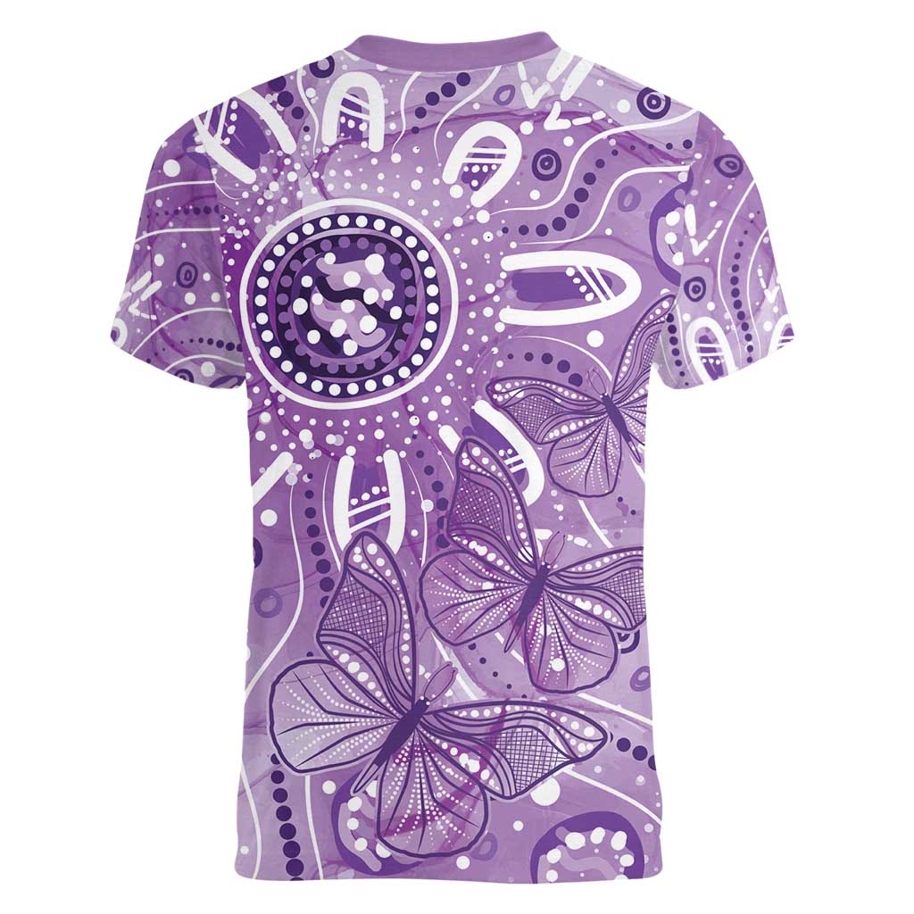 Australia Epilepsy Awareness Indigenous Women V-Neck T-Shirt Butterfly Aboriginal Art - Aussie Hoodie