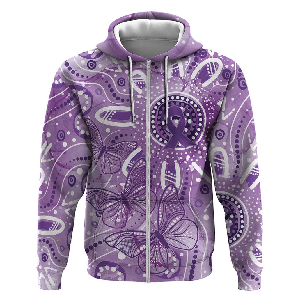Australia Epilepsy Awareness Indigenous Zip Hoodie Butterfly Aboriginal Art - Aussie Hoodie