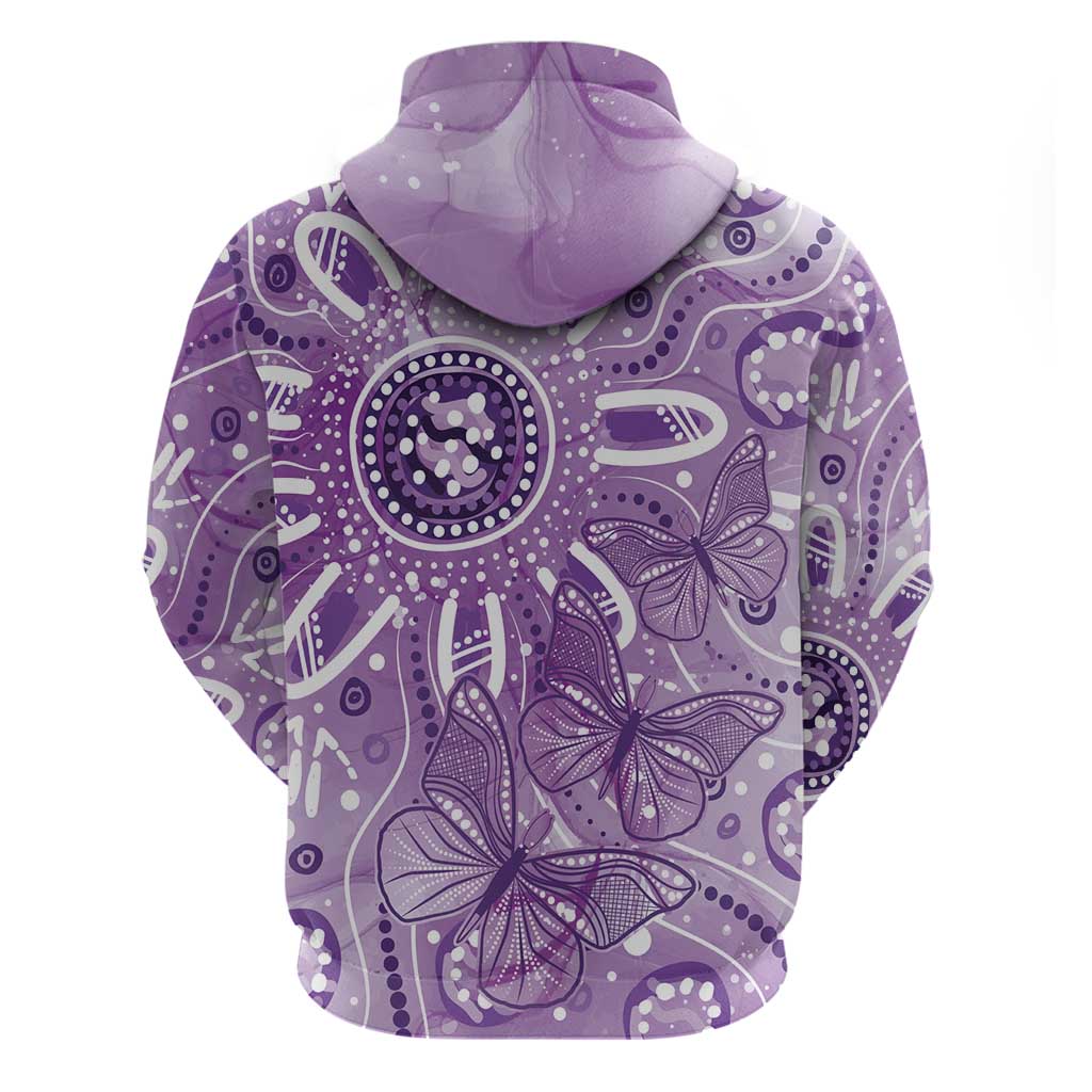 Australia Epilepsy Awareness Indigenous Zip Hoodie Butterfly Aboriginal Art - Aussie Hoodie