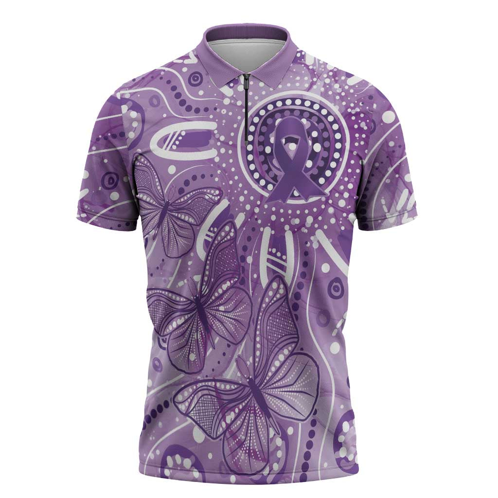 Australia Epilepsy Awareness Indigenous Zipper Polo Shirt Butterfly Aboriginal Art - Aussie Hoodie