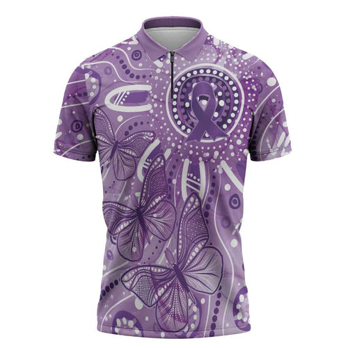 Australia Epilepsy Awareness Indigenous Zipper Polo Shirt Butterfly Aboriginal Art - Aussie Hoodie