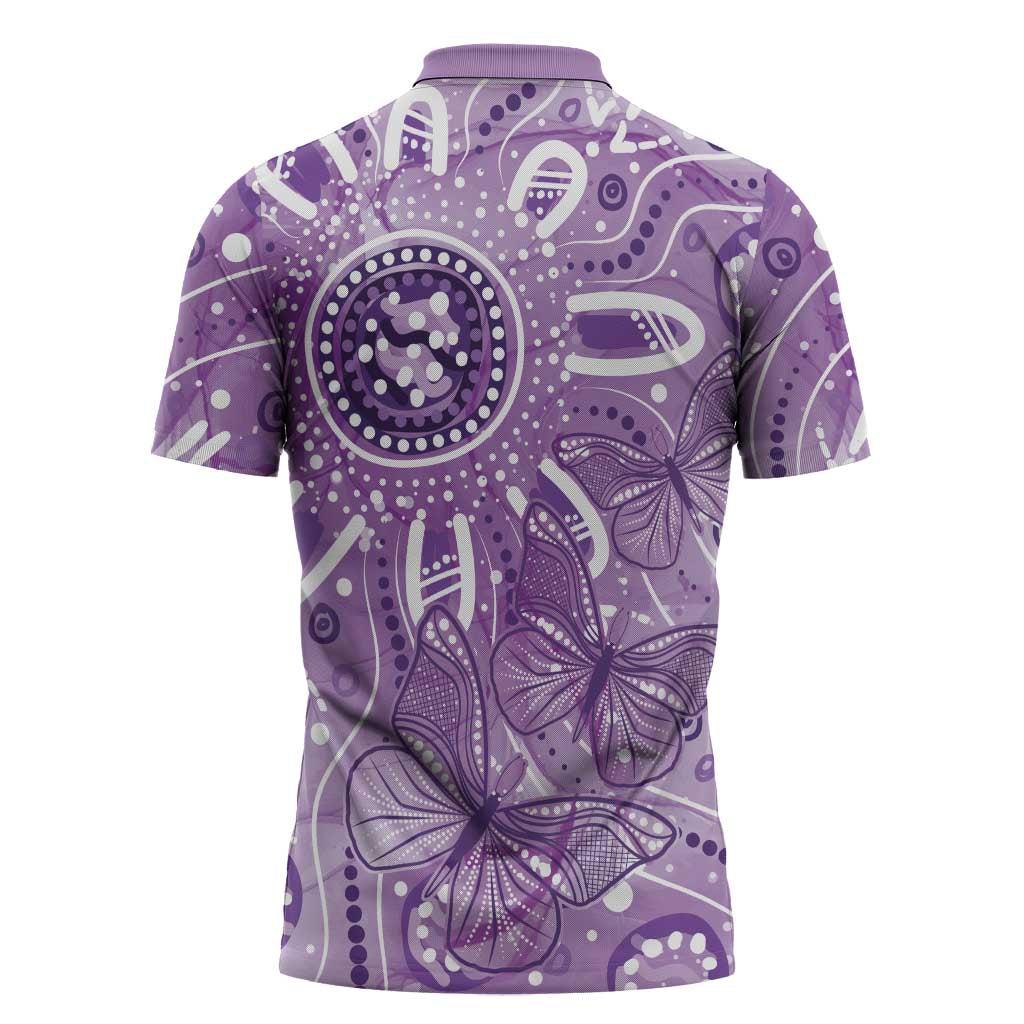 Australia Epilepsy Awareness Indigenous Zipper Polo Shirt Butterfly Aboriginal Art - Aussie Hoodie