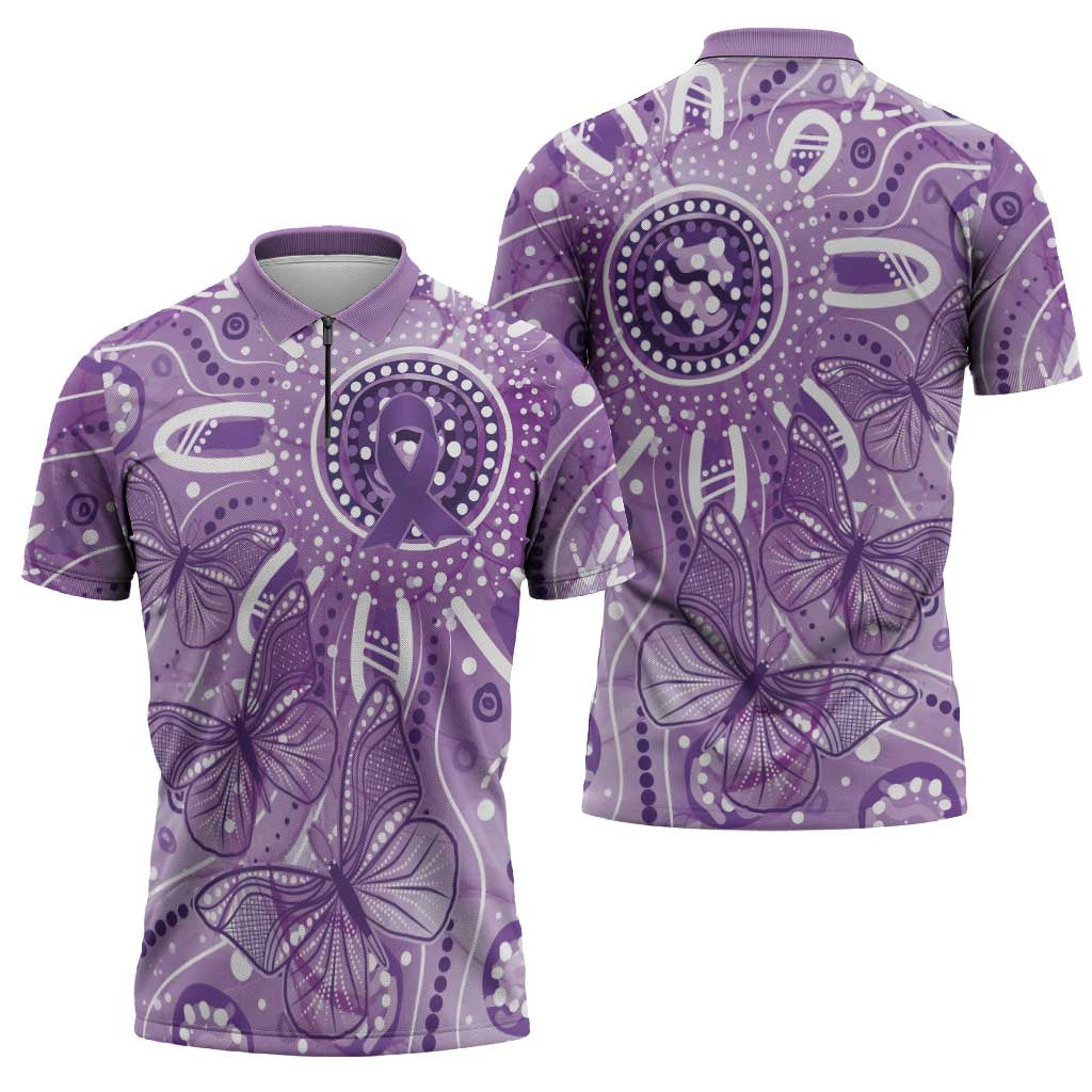 Australia Epilepsy Awareness Indigenous Zipper Polo Shirt Butterfly Aboriginal Art - Aussie Hoodie