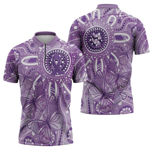 Australia Epilepsy Awareness Indigenous Zipper Polo Shirt Butterfly Aboriginal Art - Aussie Hoodie