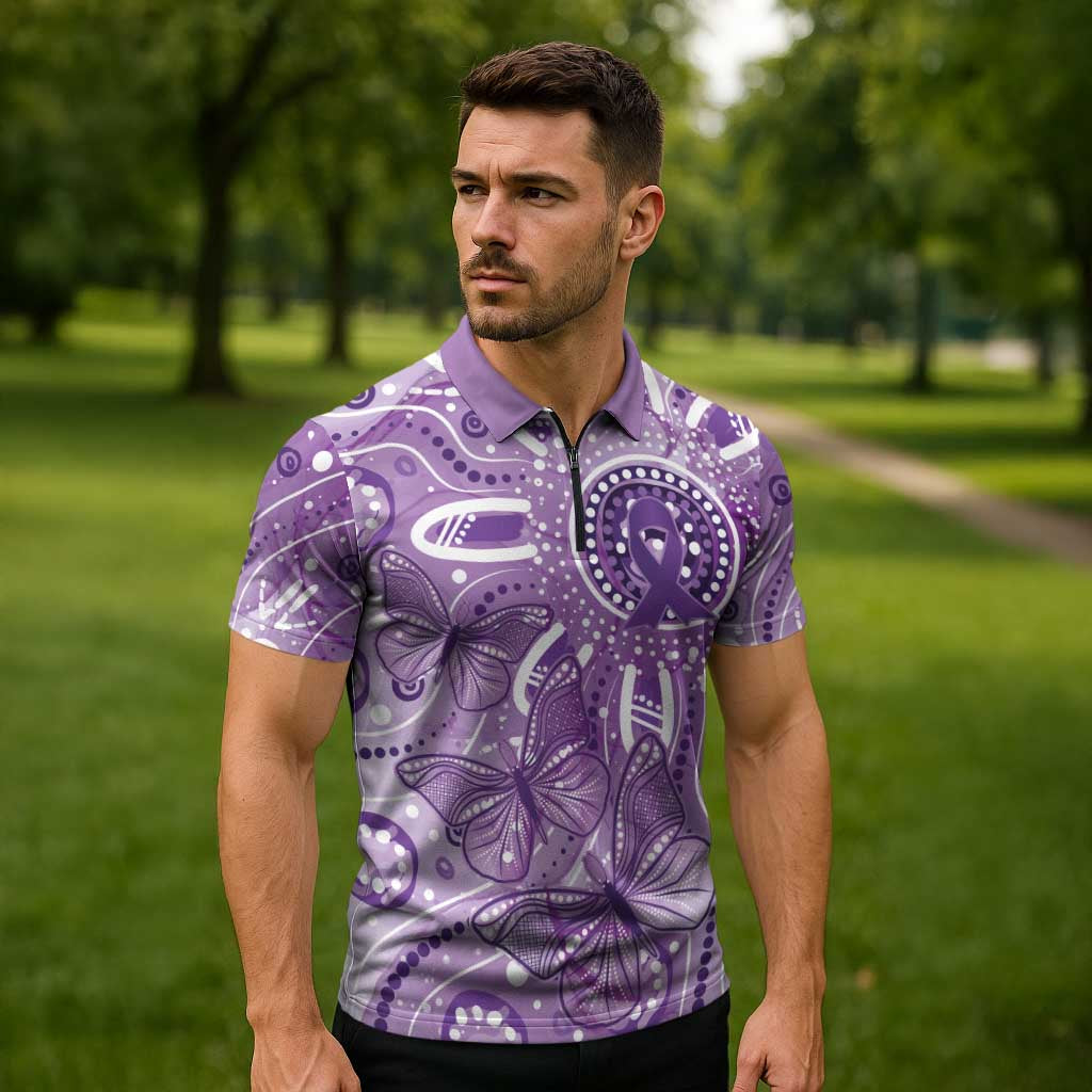 Australia Epilepsy Awareness Indigenous Zipper Polo Shirt Butterfly Aboriginal Art - Aussie Hoodie