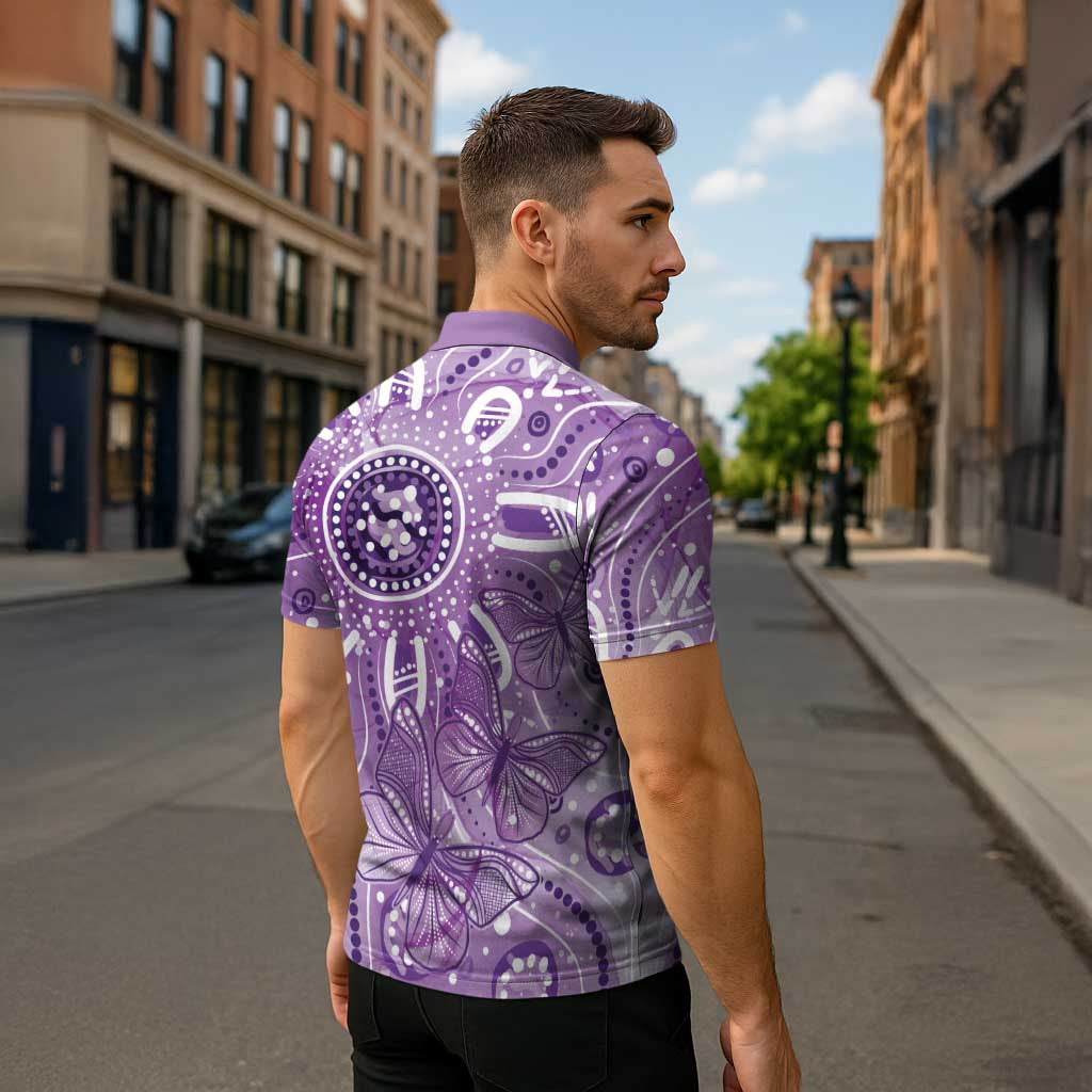 Australia Epilepsy Awareness Indigenous Zipper Polo Shirt Butterfly Aboriginal Art - Aussie Hoodie