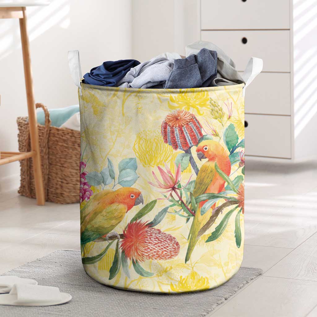 Birds and Floral Aussie Lorikeet Laundry Basket Pastel Yellow - Aussie Hoodie