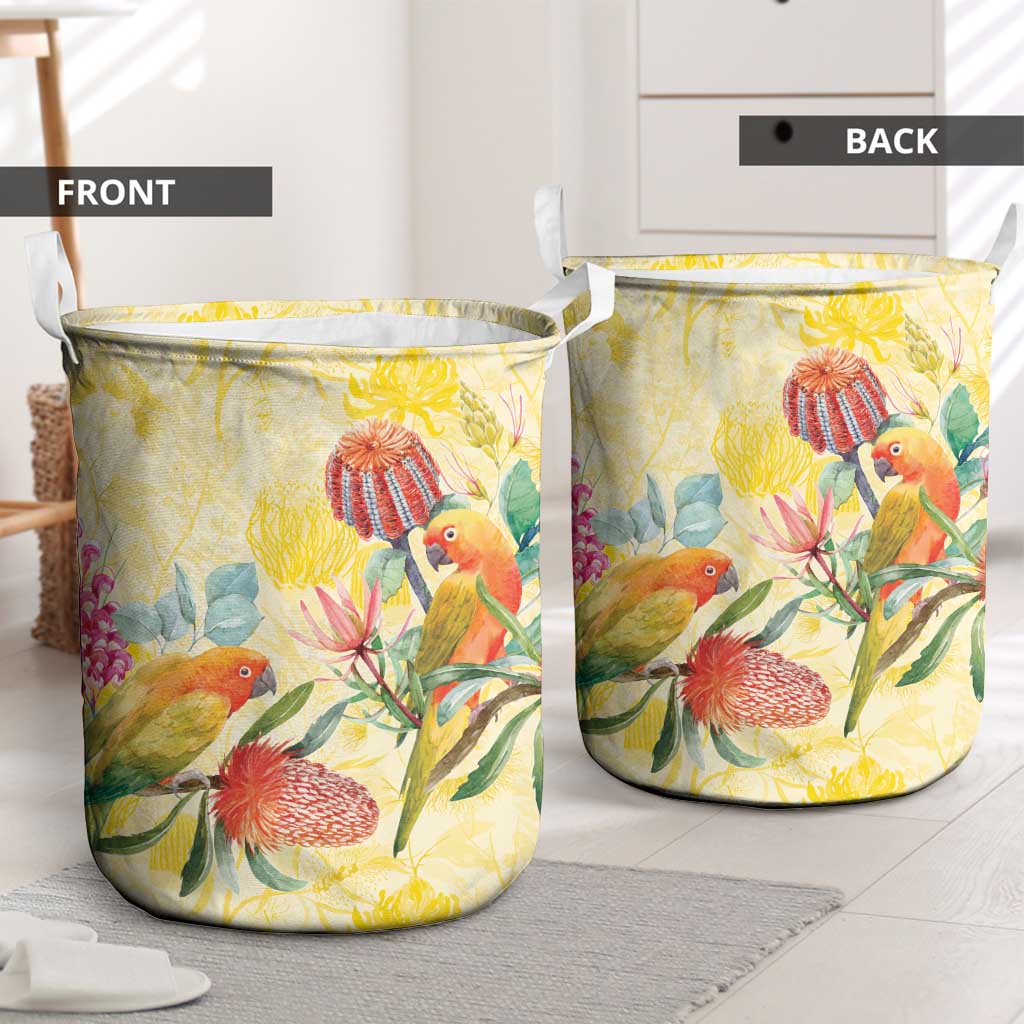 Birds and Floral Aussie Lorikeet Laundry Basket Pastel Yellow - Aussie Hoodie