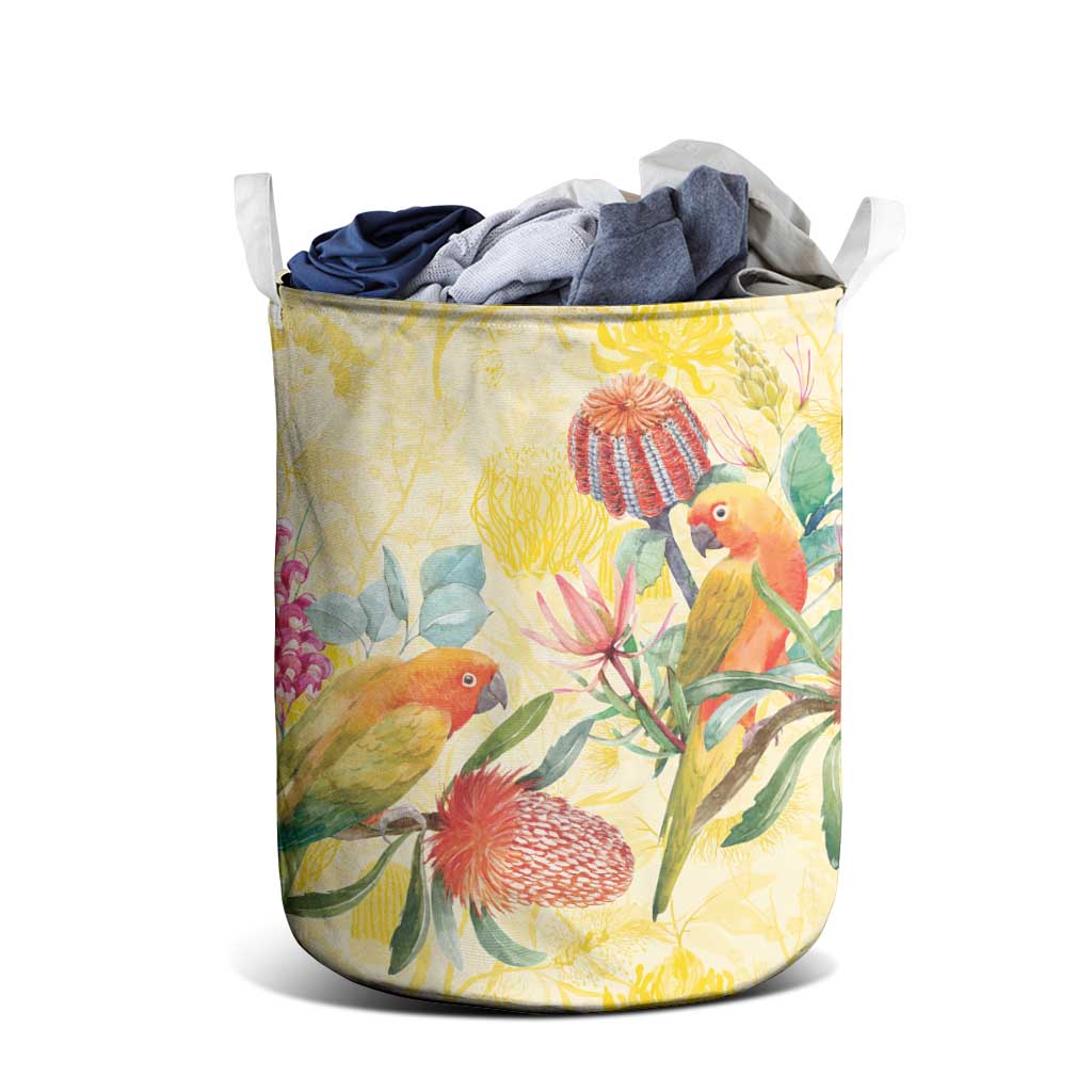 Birds and Floral Aussie Lorikeet Laundry Basket Pastel Yellow - Aussie Hoodie