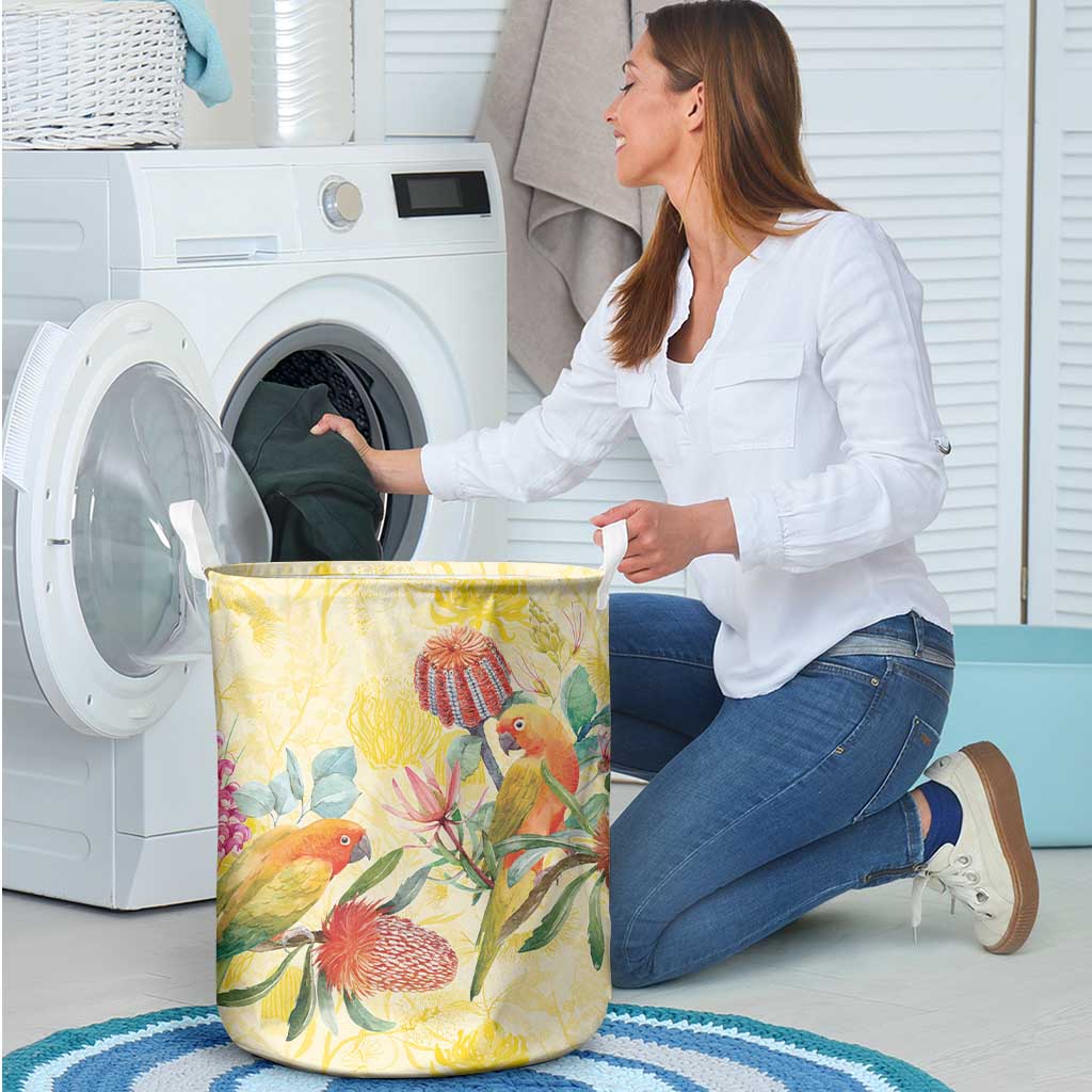 Birds and Floral Aussie Lorikeet Laundry Basket Pastel Yellow - Aussie Hoodie