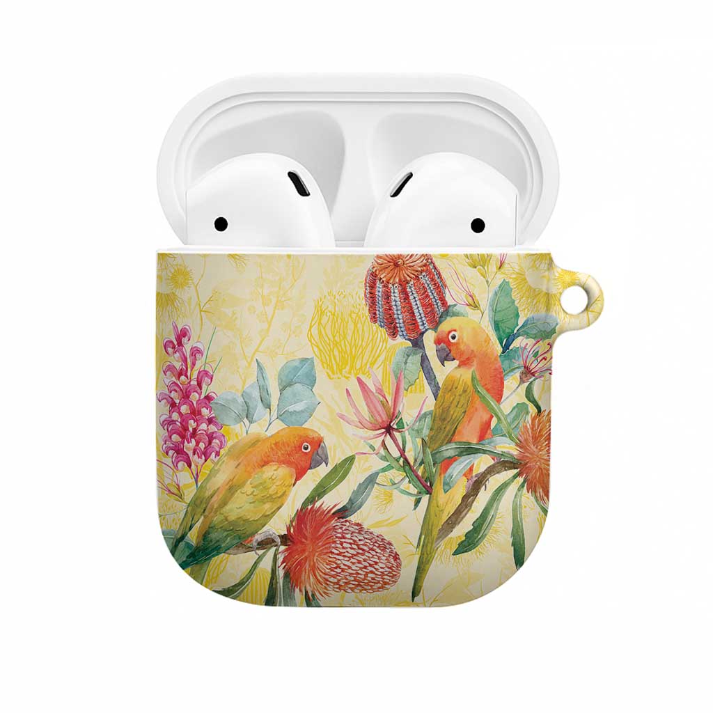 Birds and Floral Aussie Lorikeet AirPods Case Pastel Yellow - Aussie Hoodie