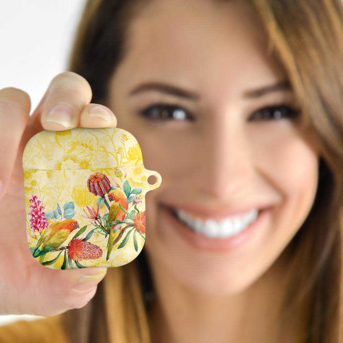 Birds and Floral Aussie Lorikeet AirPods Case Pastel Yellow - Aussie Hoodie