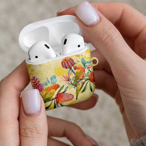 Birds and Floral Aussie Lorikeet AirPods Case Pastel Yellow - Aussie Hoodie