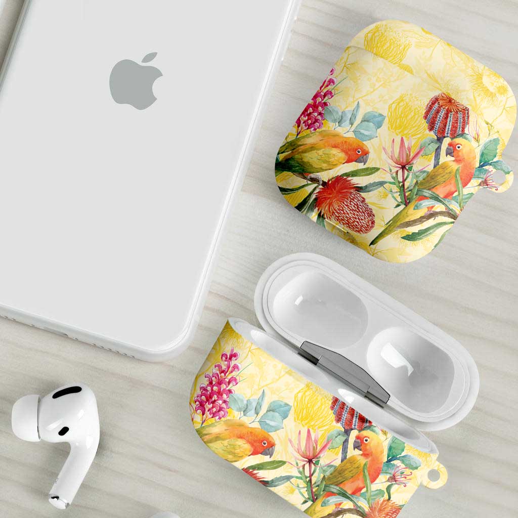 Birds and Floral Aussie Lorikeet AirPods Case Pastel Yellow - Aussie Hoodie