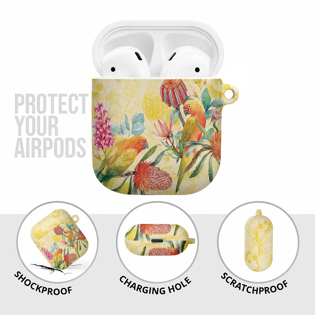 Birds and Floral Aussie Lorikeet AirPods Case Pastel Yellow - Aussie Hoodie