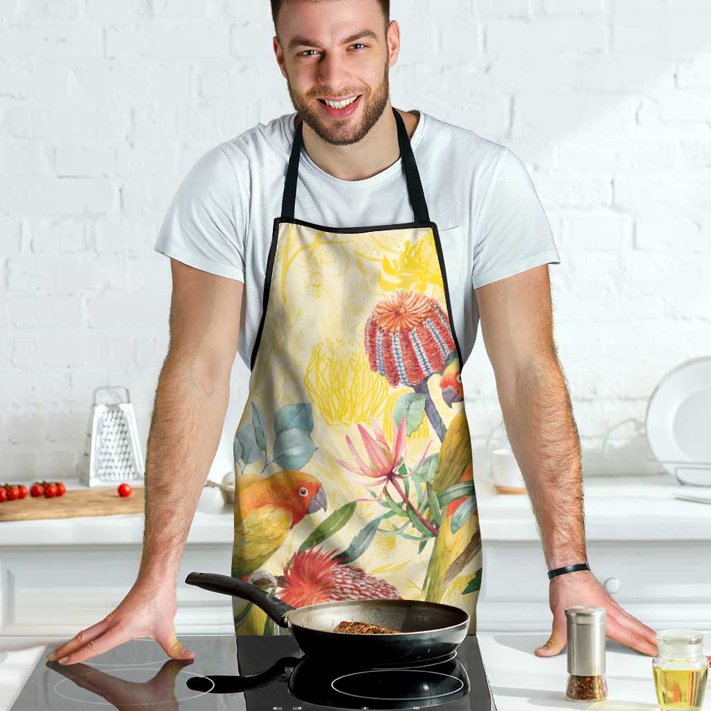 Birds and Floral Aussie Lorikeet Apron Pastel Yellow - Aussie Hoodie