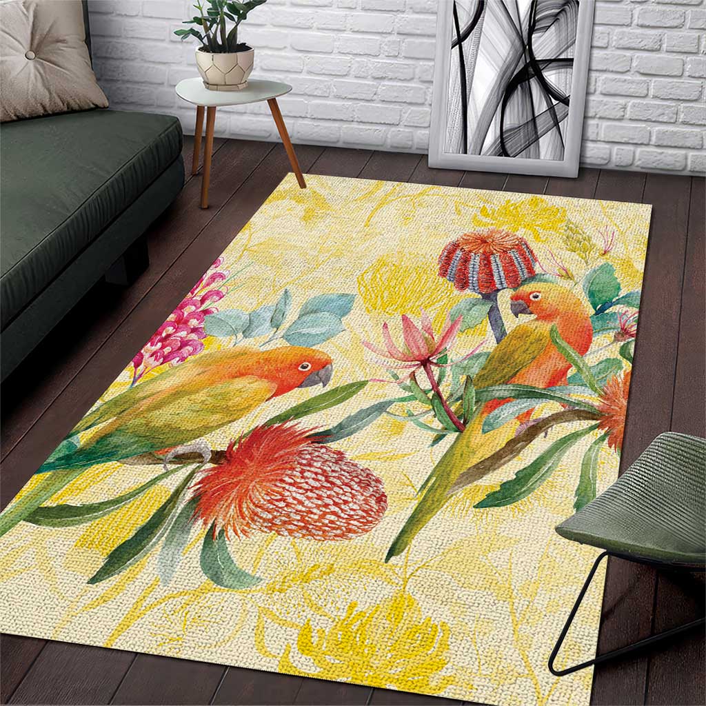 Birds and Floral Aussie Lorikeet Area Rug Pastel Yellow - Aussie Hoodie