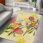 Birds and Floral Aussie Lorikeet Area Rug Pastel Yellow - Aussie Hoodie