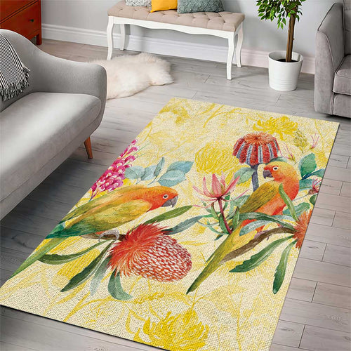 Birds and Floral Aussie Lorikeet Area Rug Pastel Yellow - Aussie Hoodie