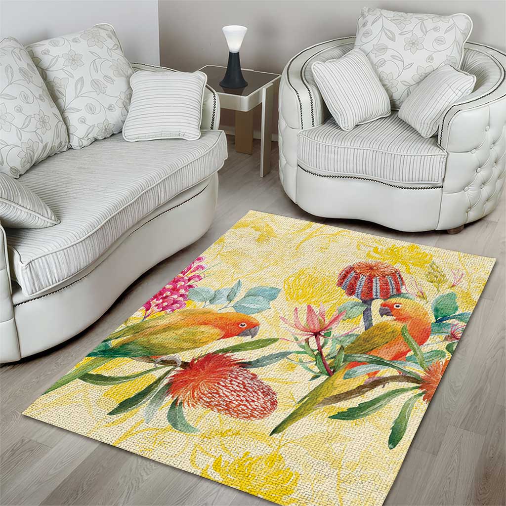 Birds and Floral Aussie Lorikeet Area Rug Pastel Yellow - Aussie Hoodie